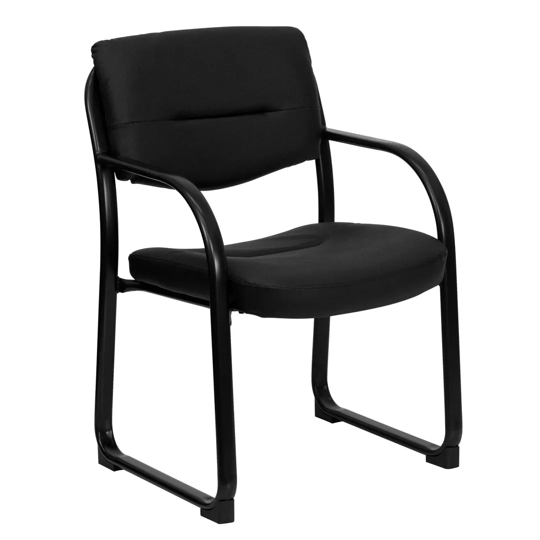 Flash Furniture BT-510-LEA-BK-GG Executive Side Reception Chair, 250 lb. Capacity, Black LeatherSoft Upholstery, Steel Frame