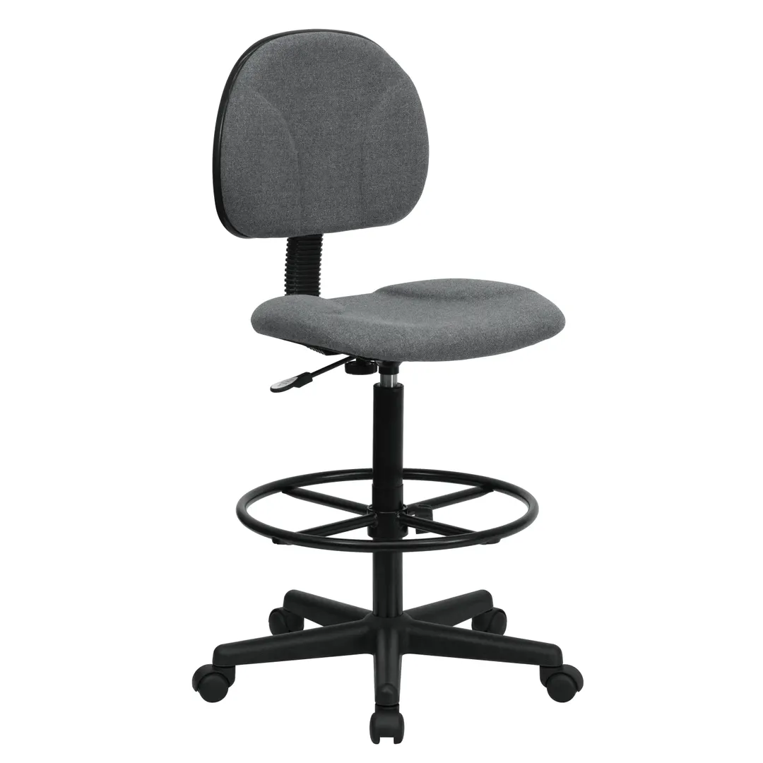 Flash Furniture BT-659-GRY-GG Drafting Stool, 38-1/4"-42-3/4" Height, 250 lb, Back, Gray, No Arms, Casters