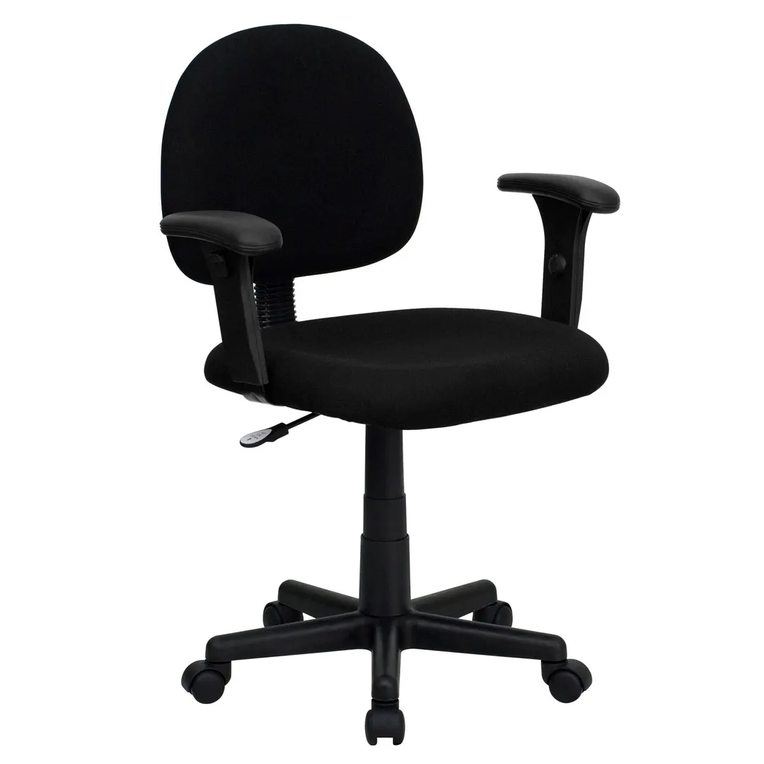 Flash Furniture BT-660-1-BK-GG Swivel Chair, Black Fabric, 33"‑37.5" Height, 250 lb, Base Dual Carpet Casters