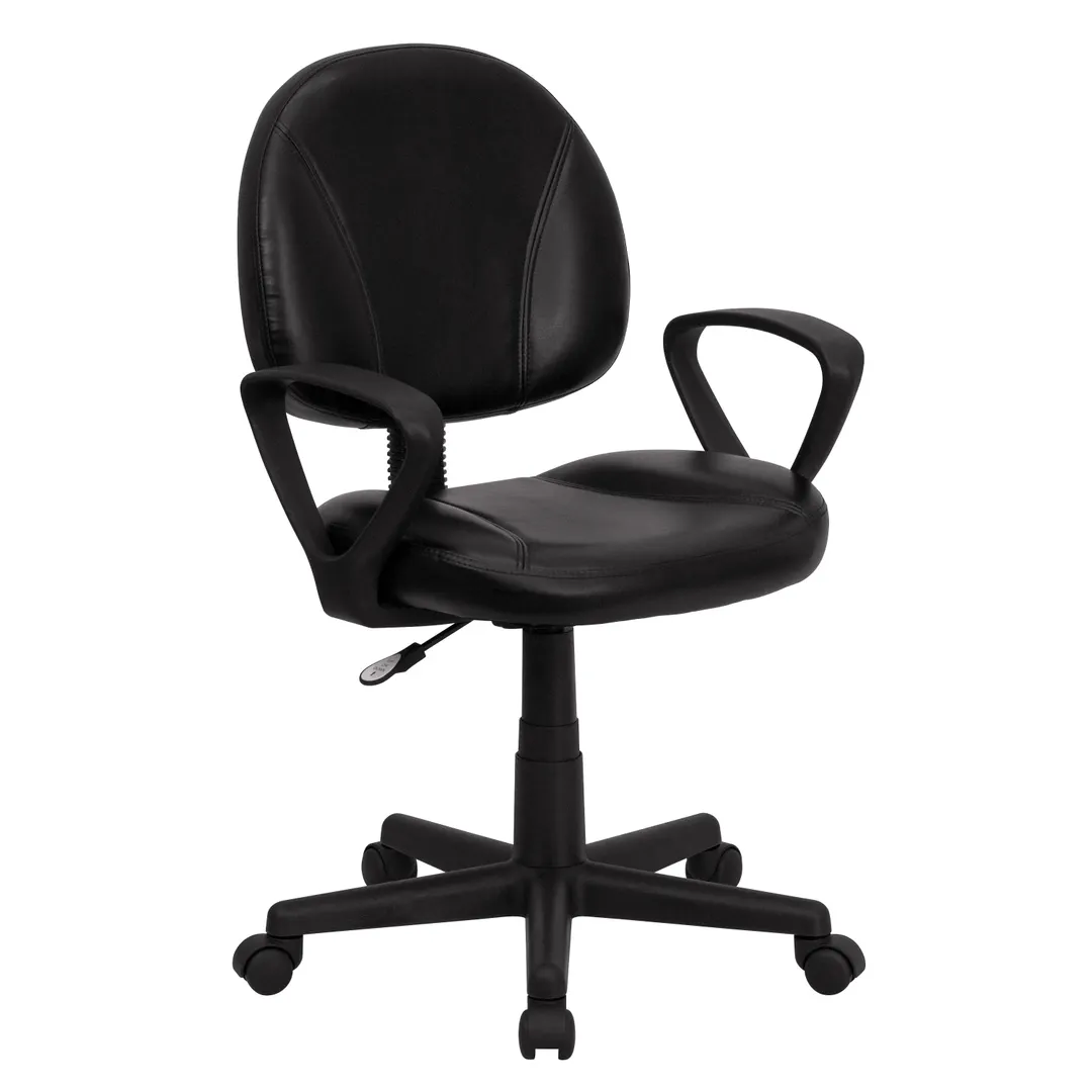 Flash Furniture BT-688-BK-A-GG Chair, Black, 34"-38-1/2" Height, 250 lb, Leather Upholstery, Nylon Arms, Casters