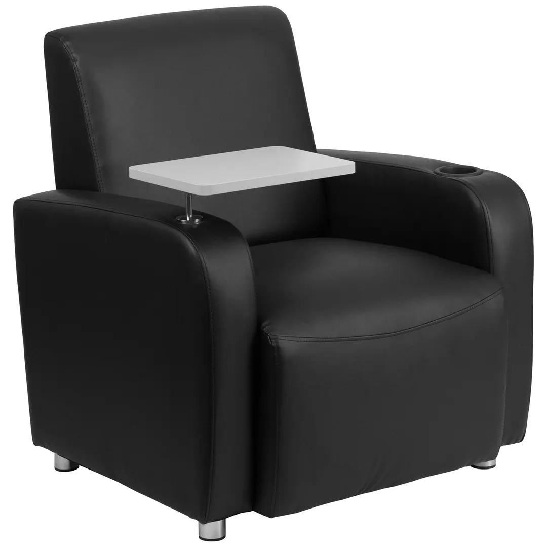 Flash Furniture BT-8217-BK-GG Black LeatherSoft Guest Chair, Upholstered Seat & Back, 360° Swivel, Chrome Feet