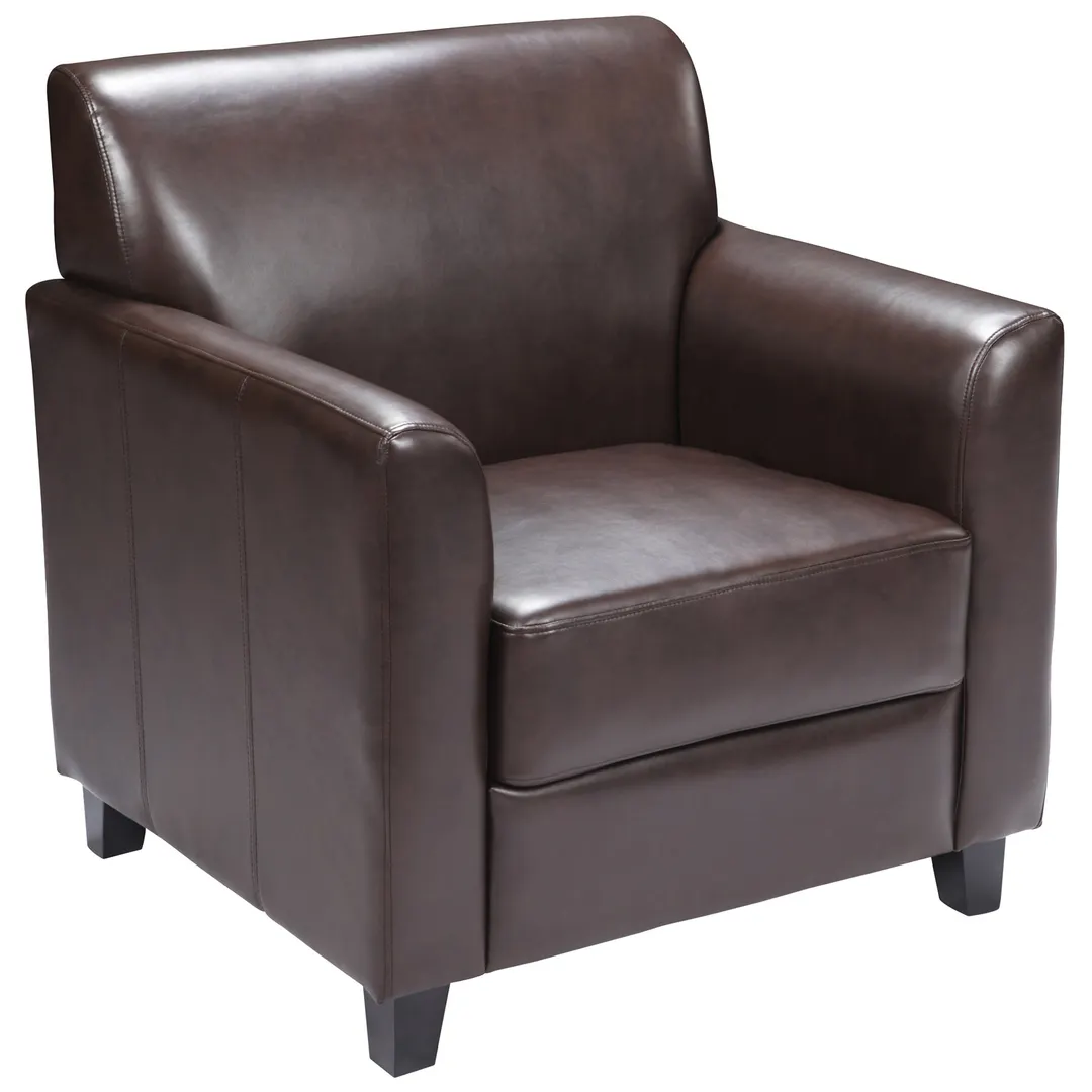 Flash Furniture BT-827-1-BN-GG Hercules Diplomat Reception Chair, LeatherSoft Upholstery, Brown, Flares Arms, Black Wood Feet