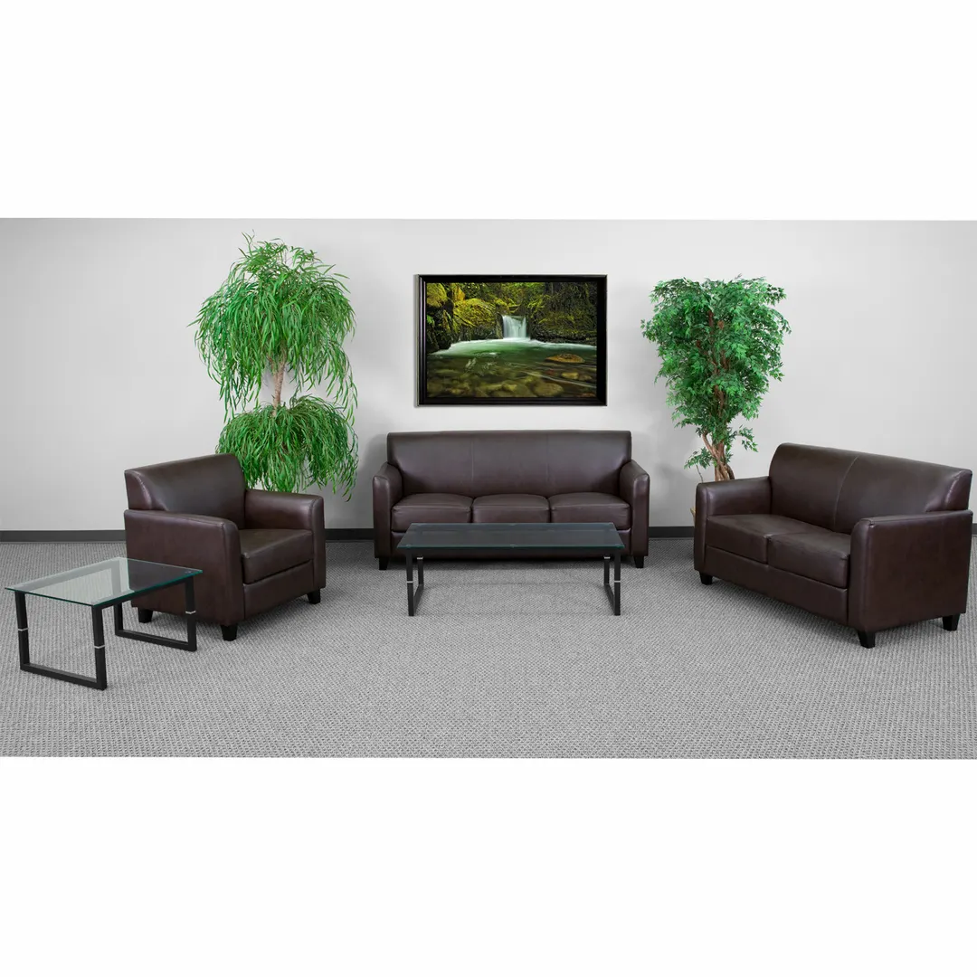 Flash Furniture BT-827-SET-BN-GG Reception Set – 30.5"W chair 52"W loveseat 70"W sofa brown leather foam – set