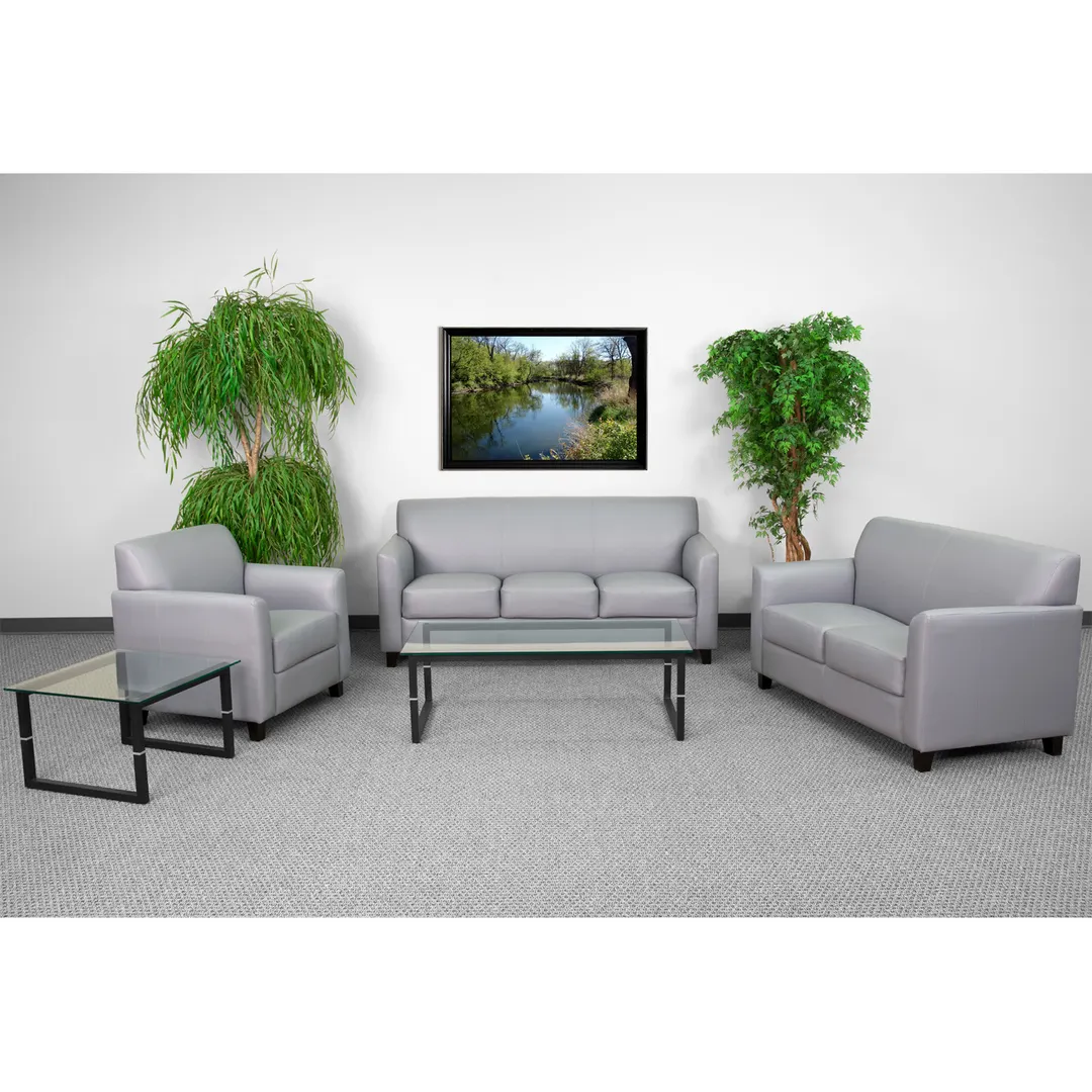 Flash Furniture BT-827-SET-GY-GG Hercules Diplomat Series Reception Set, Gray LeatherSoft, 3-Piece Set including 30.5"W Chair, 52"W Loveseat, 70"W Sofa