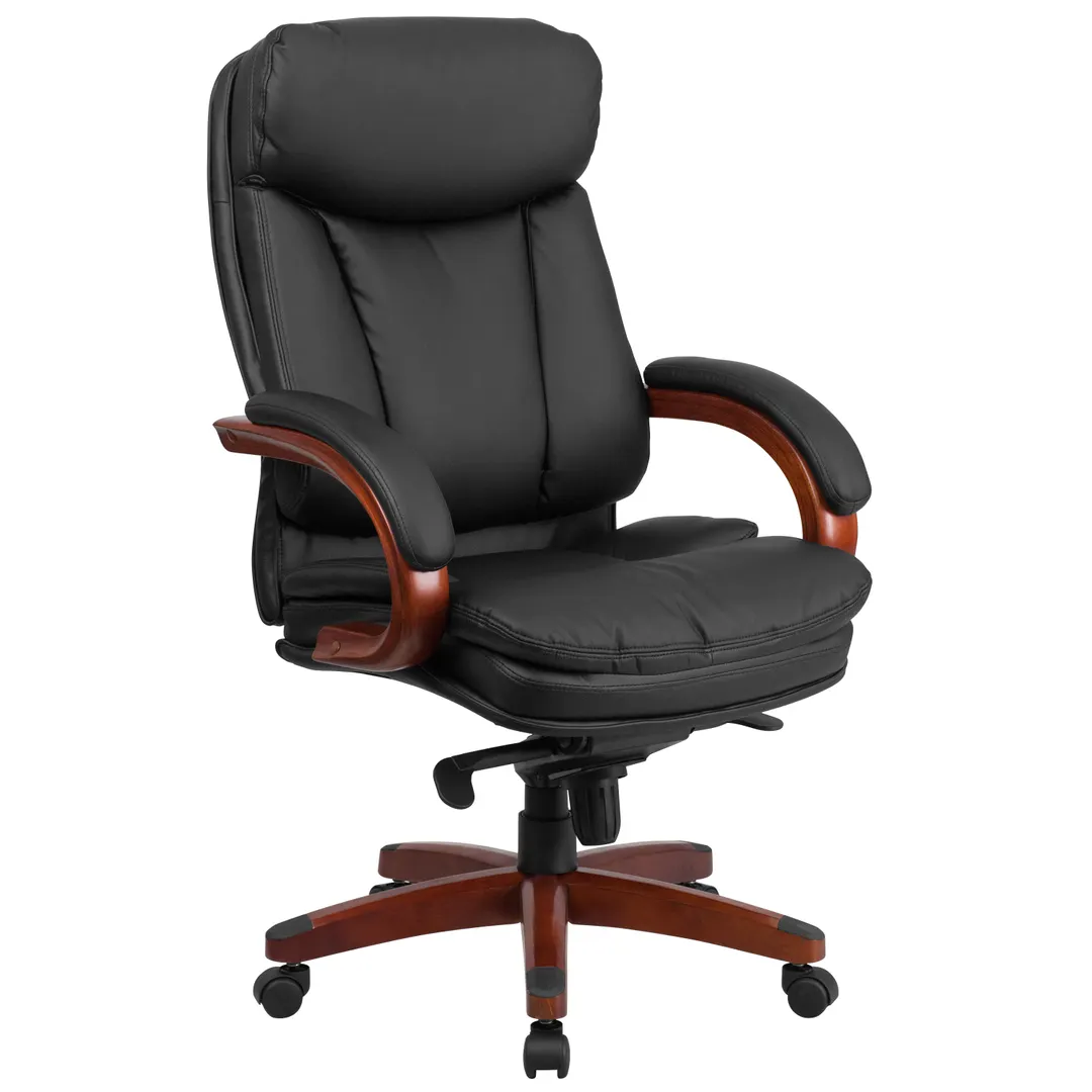 Embroidered High Back Leather Executive Swivel Chair with Memory Foam Padding with Arms