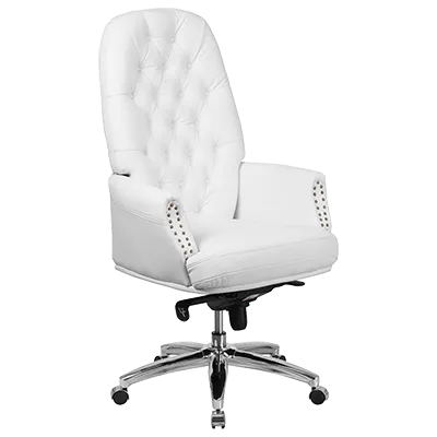 Flash Furniture BT-90269H-WH-GG - Office Chair, 48"-50¼", 250 lb, White Leather, Tufted Back, Arms Chrome Base