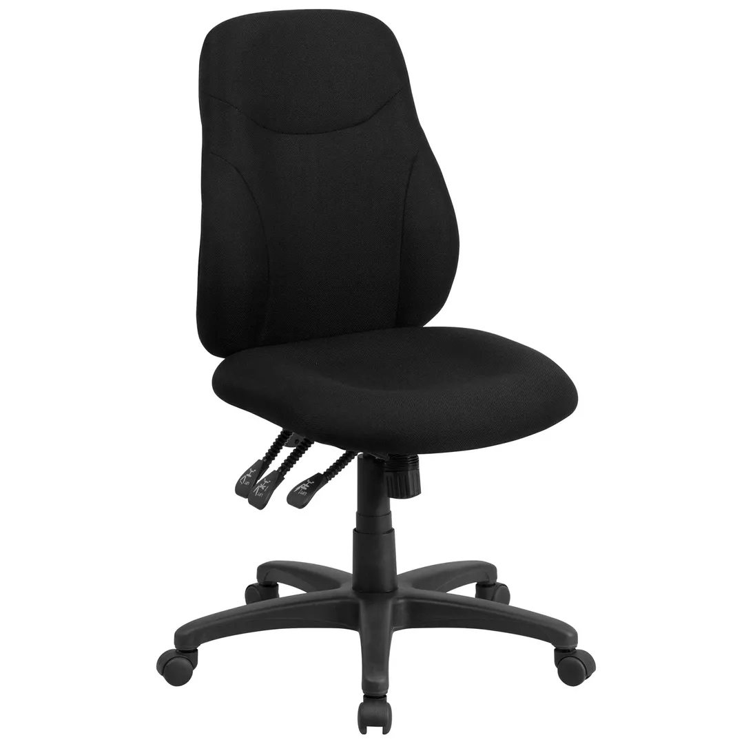 Flash Furniture BT-90297M-GG Chair, 39"-44½" Height, 250 lb, Black Upholstery, Armless, Casters Lumbar Support
