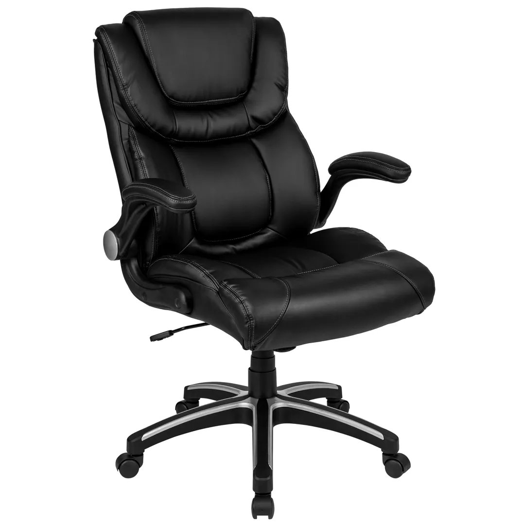 Flash Furniture BT-9896H-GG Chair, Black Leather, 41"-44-1/4" Height, 250 lb, Headrest/Lumbar, Dual Casters