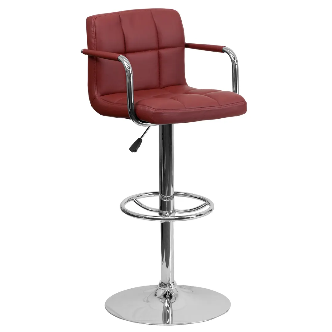 Flash Furniture CH-102029-BURG-GG Burgundy Vinyl Swivel Bar Stool with Upholstered Quilted Back & Seat, Adjustable Height