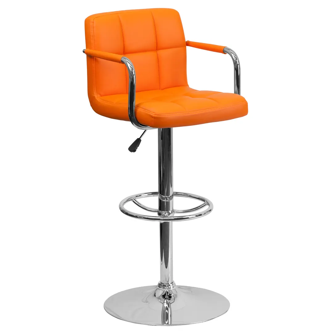 Flash Furniture CH-102029-ORG-GG Swivel Bar Stool with Upholstered Quilted Back & Seat, Orange Vinyl, Adjustable Height