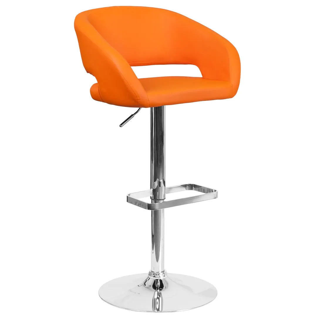 Flash Furniture CH-122070-ORG-GG Swivel Bar Stool, Orange Vinyl, Upholstered Seat & Back, Adjustable Height, 17-5/8" Chrome Base