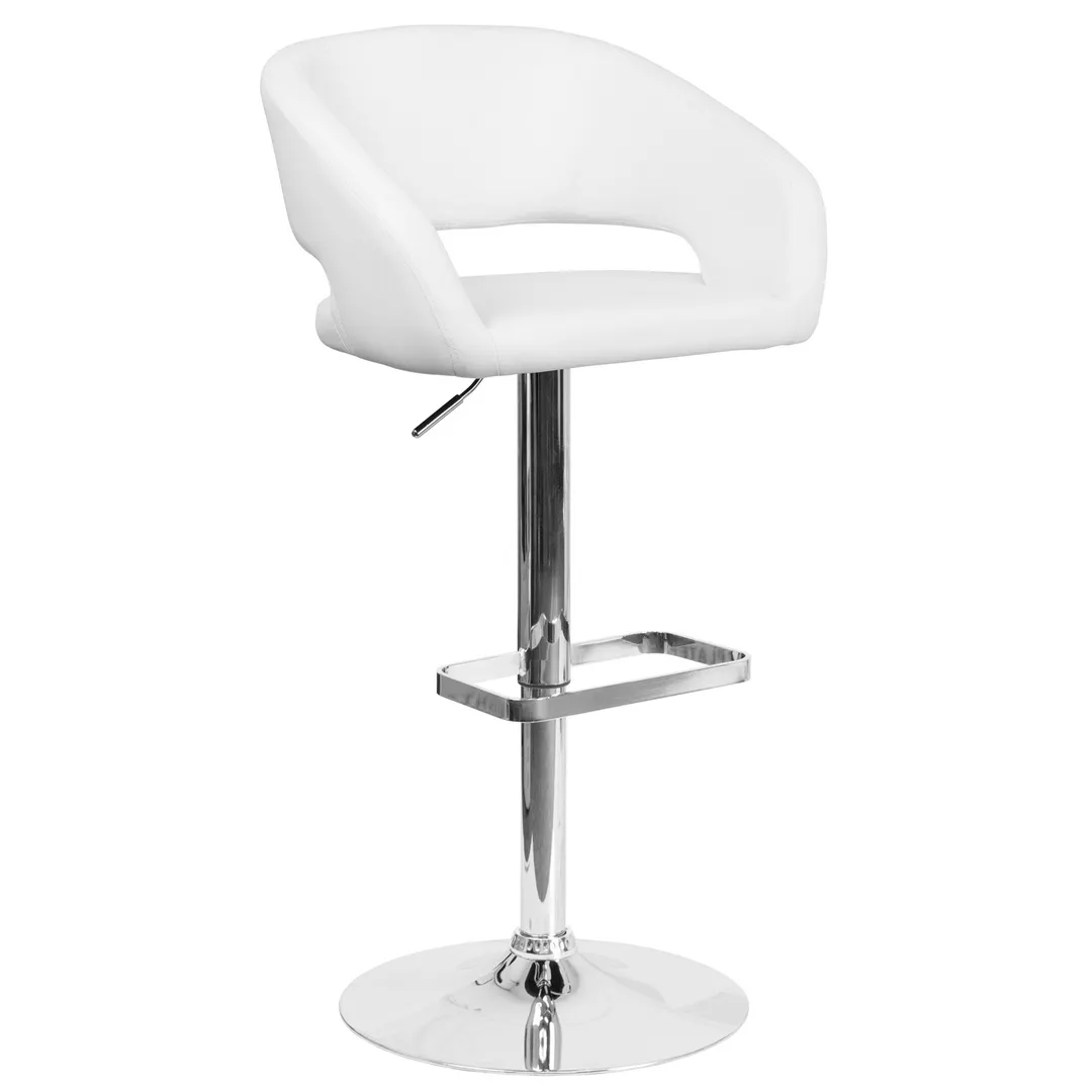 Flash Furniture CH-122070-WH-GG Swivel Bar Stool, Upholstered Seat & Back, White Vinyl, Adjustable Height