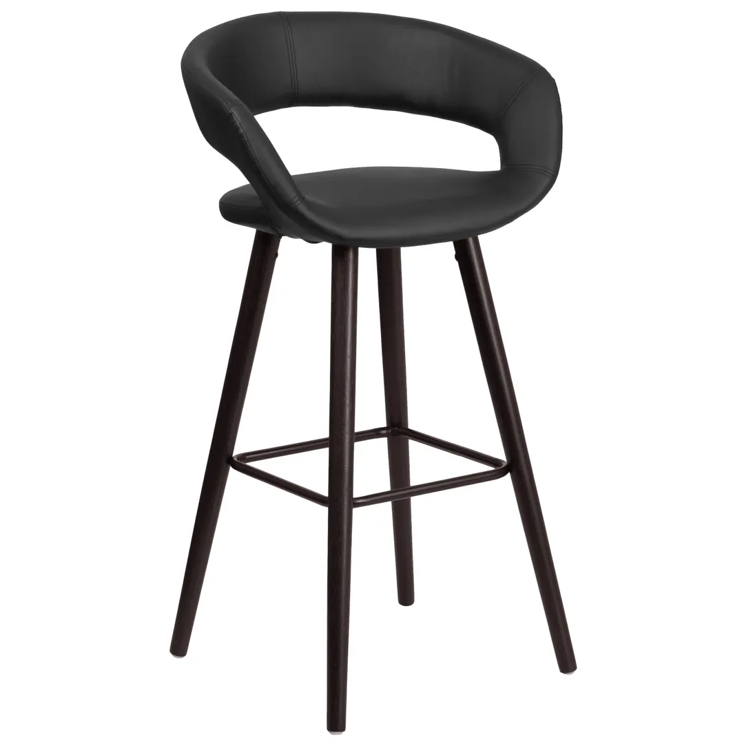Flash Furniture CH-152560-BK-VY-GG Brynn Series Bar Stool with Upholstered Seat and Back, Black Vinyl, 29"H Seat Height, Cappuccino Finish