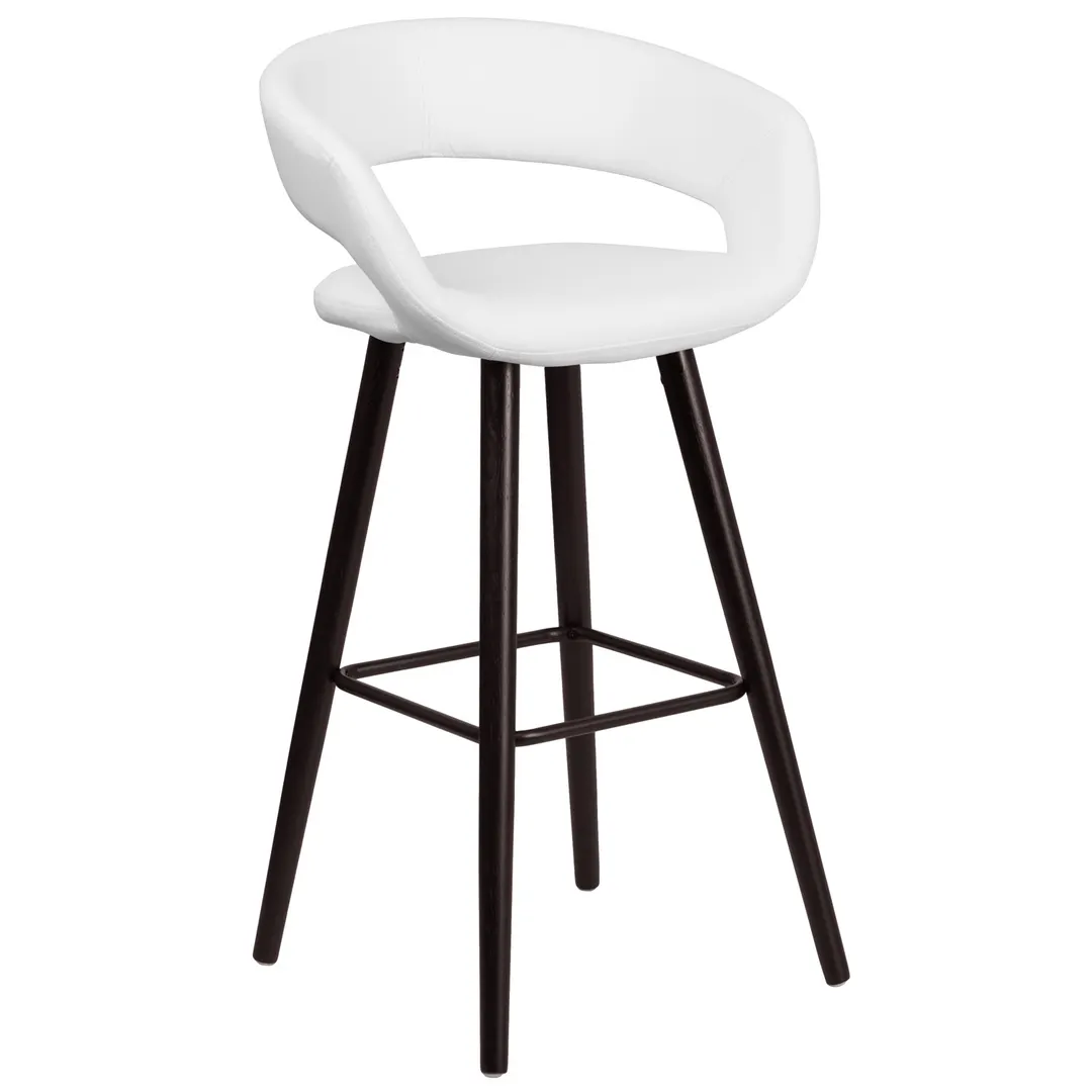 Flash Furniture CH-152560-WH-VY-GG Brynn Series Bar Stool, 29"H Seat, Upholstered Back & Seat, White Vinyl, Cappuccino Finish, With Arms