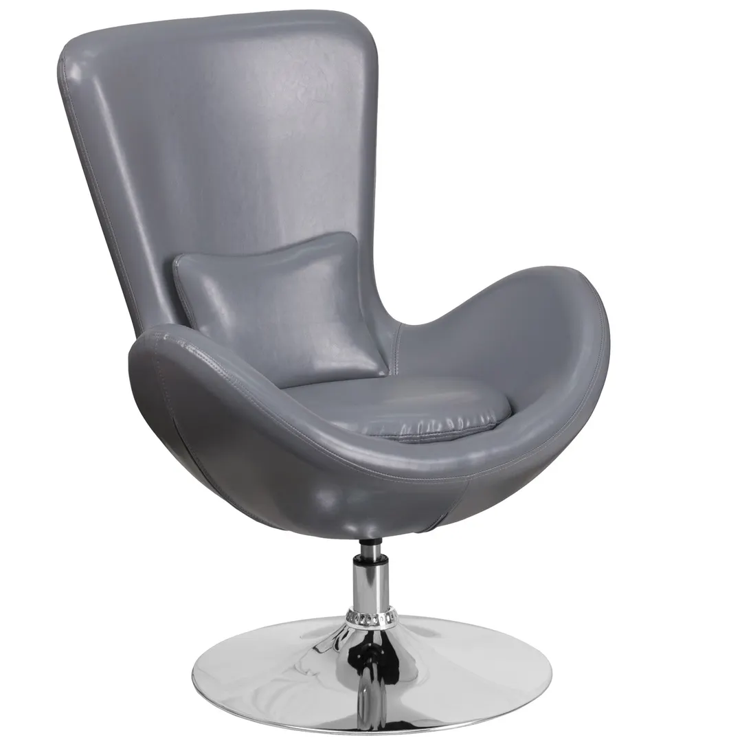 Flash Furniture CH-162430-GY-LEA-GG Chair, Gray LeatherSoft Upholstery, 13"W Pillow, 21-1/2" Chrome Base, Arms