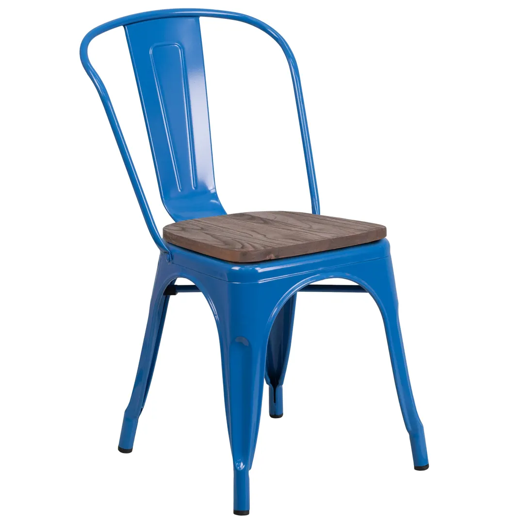 Flash Furniture CH-31230-BL-WD-GG Stacking Side Chair, 500 lb, Metal Back, Blue Powder Coat, Wood Seat