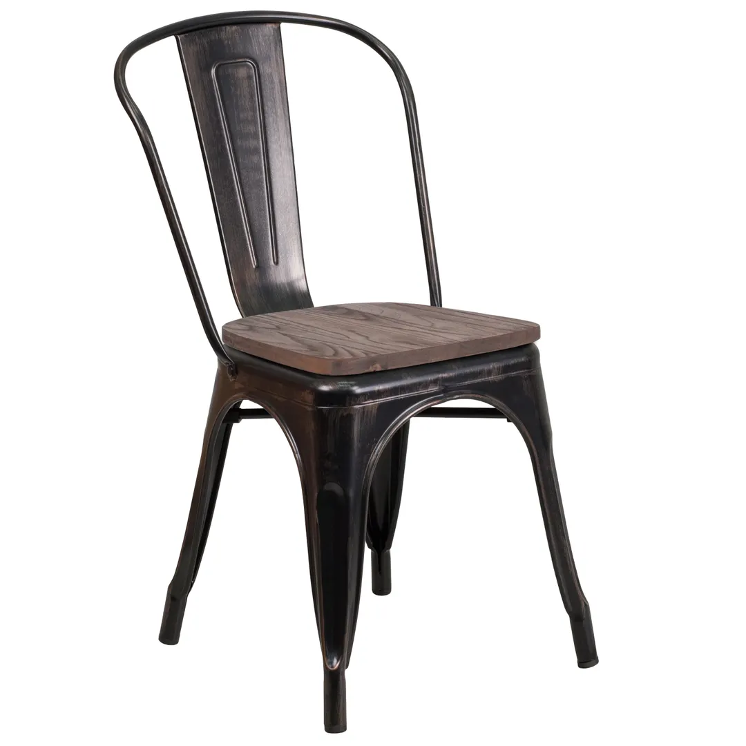 Flash Furniture CH-31230-BQ-WD-GG Stacking Side Chair, 500 lb, Metal Back, Bistro Style, Powder Coat Finish