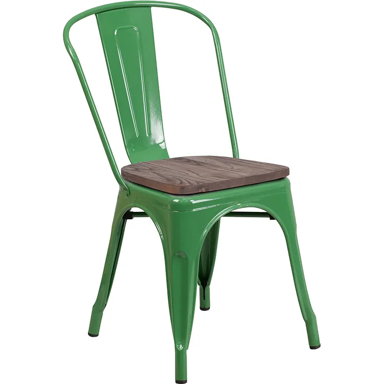 Flash Furniture CH-31230-GN-WD-GG Stacking Side Chair, 500 lb, Green, Metal Back, Wood Seat, Powder Coat