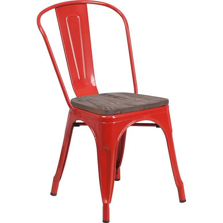Flash Furniture CH-31230-RED-WD-GG Stacking Side Chair, 500 lb Weight Capacity, Red, Metal Back, Wood Seat