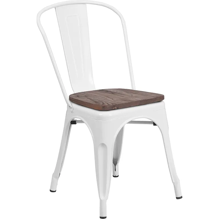 Flash Furniture CH-31230-WH-WD-GG Stacking Side Chair, 500 lb, Metal Back, Wood Seat, White Powder Coat