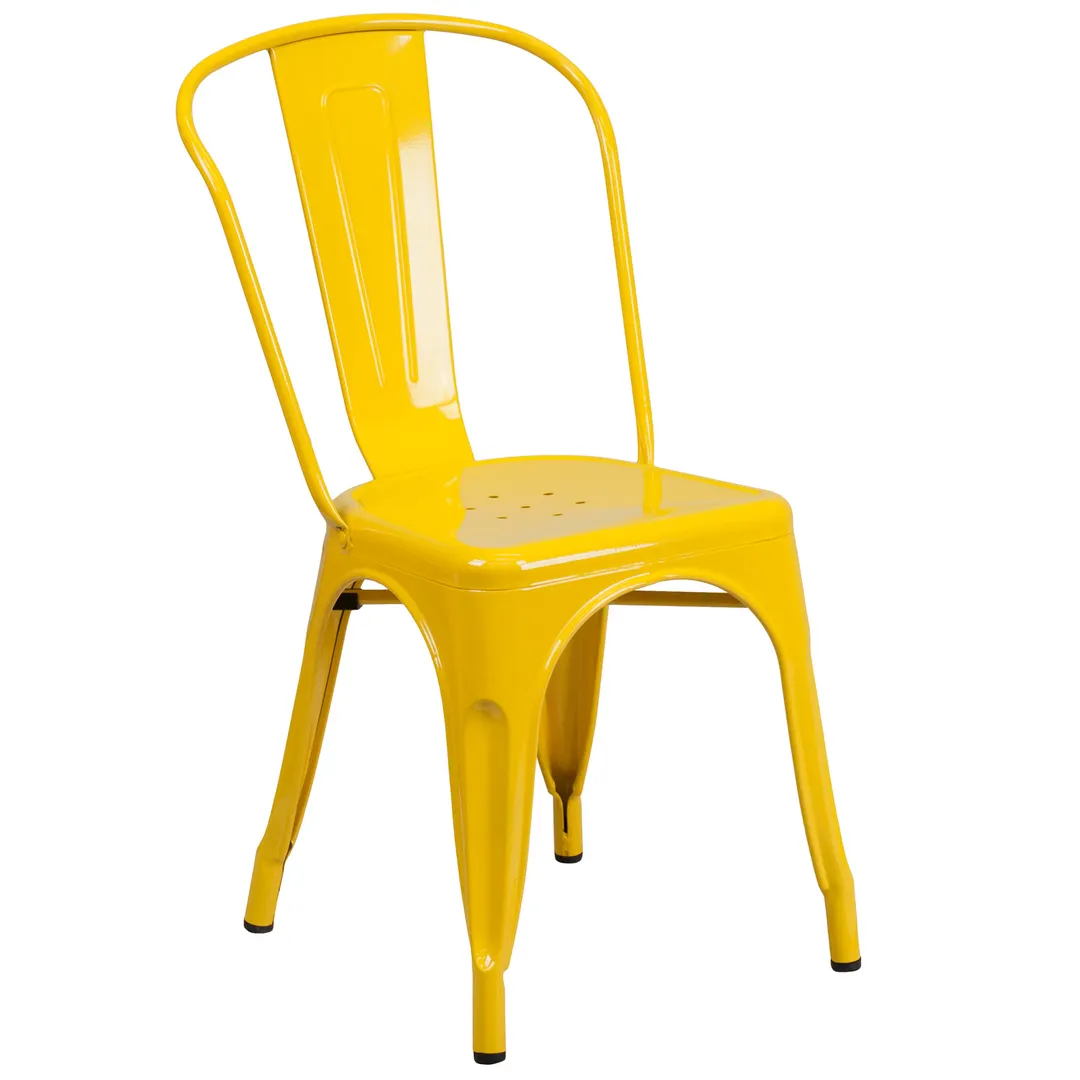Flash Furniture CH-31230-YL-GG Stacking Chair, 500 lb, Yellow Steel, Slatted Back, Drain‑Hole Seat, Stacks 8