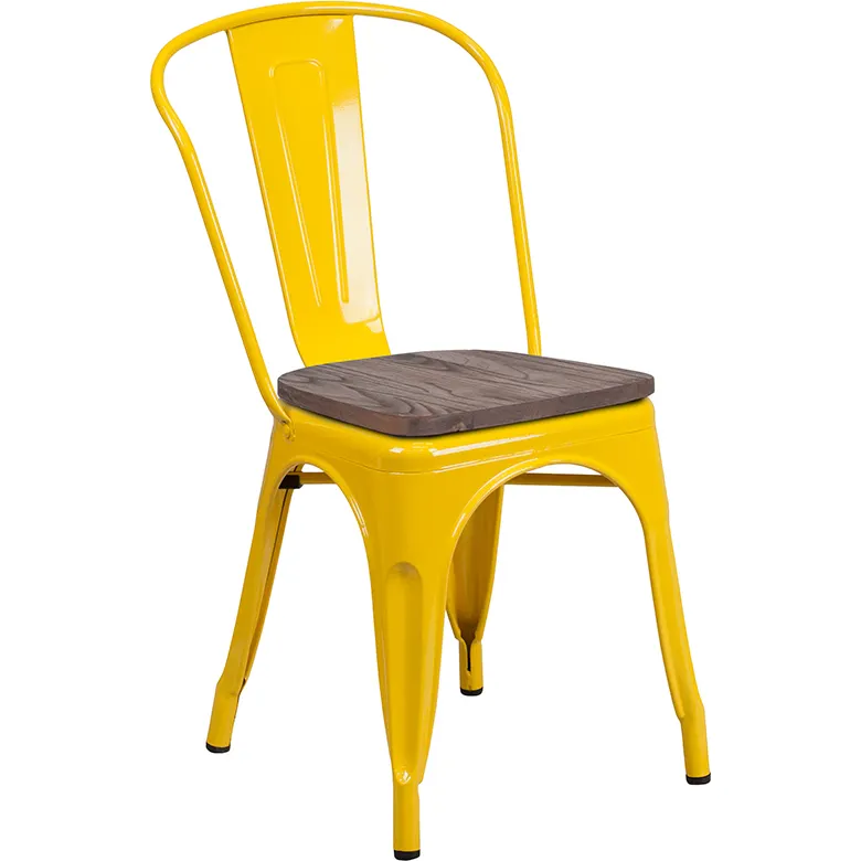 Flash Furniture CH-31230-YL-WD-GG Stacking Side Chair, 500 lb, Metal Back, Wood Seat, Yellow, Powder Coat Finish