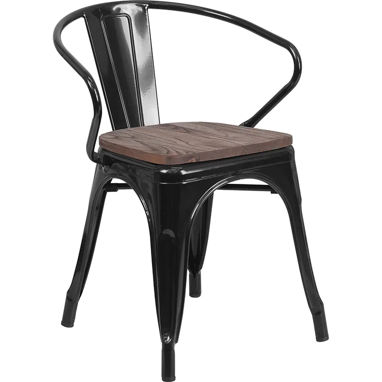 Flash Furniture CH-31270-BK-WD-GG Stackable Armchair, Black, 500 lbs, 8‑High, Back, Seat, Frame, Plastic Glides