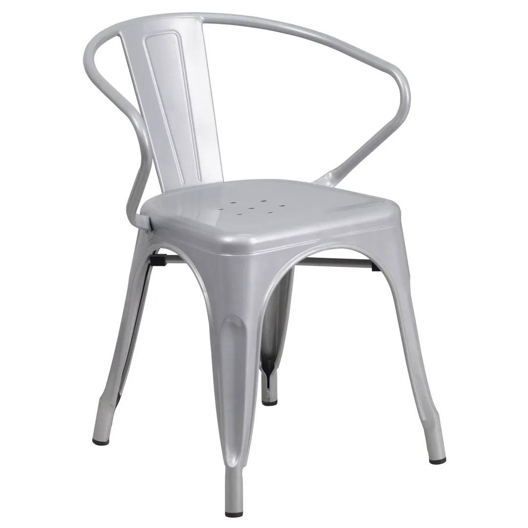 Flash Furniture CH-31270-SIL-GG Silver Stackable Outdoor Armchair, 500 lb Weight Capacity, Galvanized Steel Frame