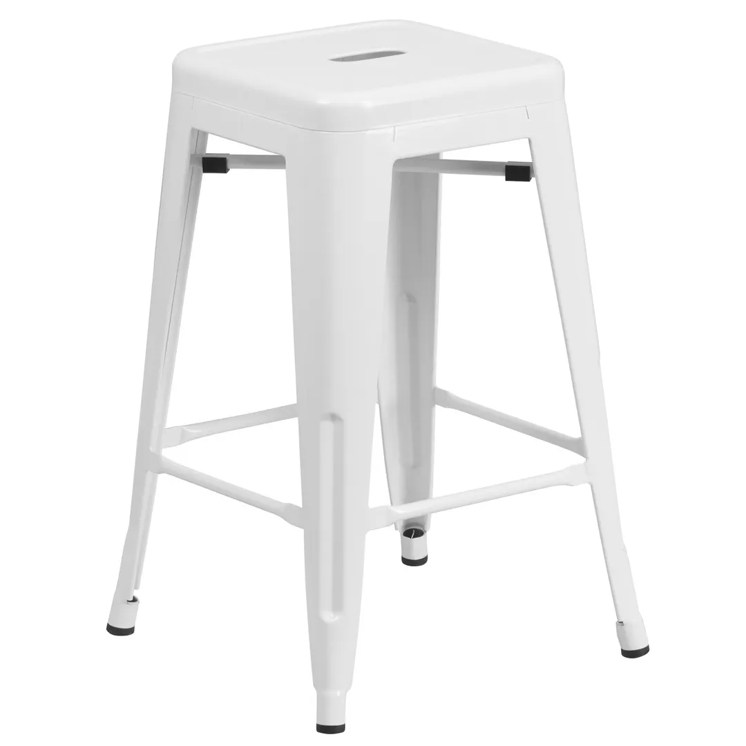 Flash Furniture CH-31320-24-WH-GG 24" White Backless Stacking Bar Stool, 500 lb. Weight Capacity, Galvanized Steel, Powder Coat Finish