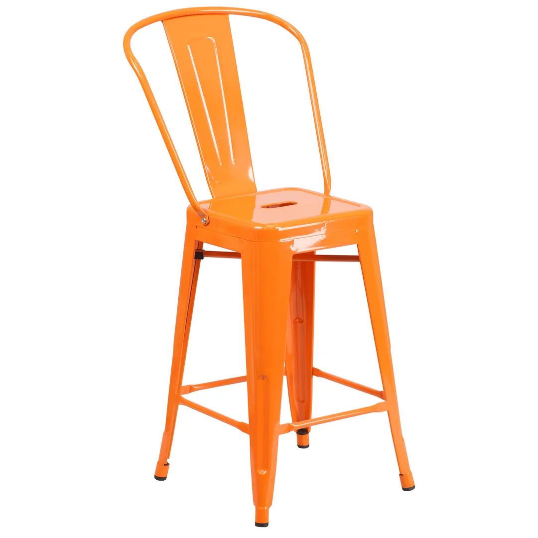 Flash Furniture CH-31320-24GB-OR-GG Counter Height Orange Bar Stool, 500 lb. Capacity, Galvanized Steel, Powder Coat Finish
