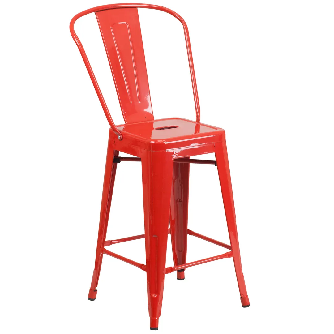 Flash Furniture CH-31320-24GB-RED-GG Counter Height Red Bar Stool 500 lb. Galvanized Steel Powder Coat