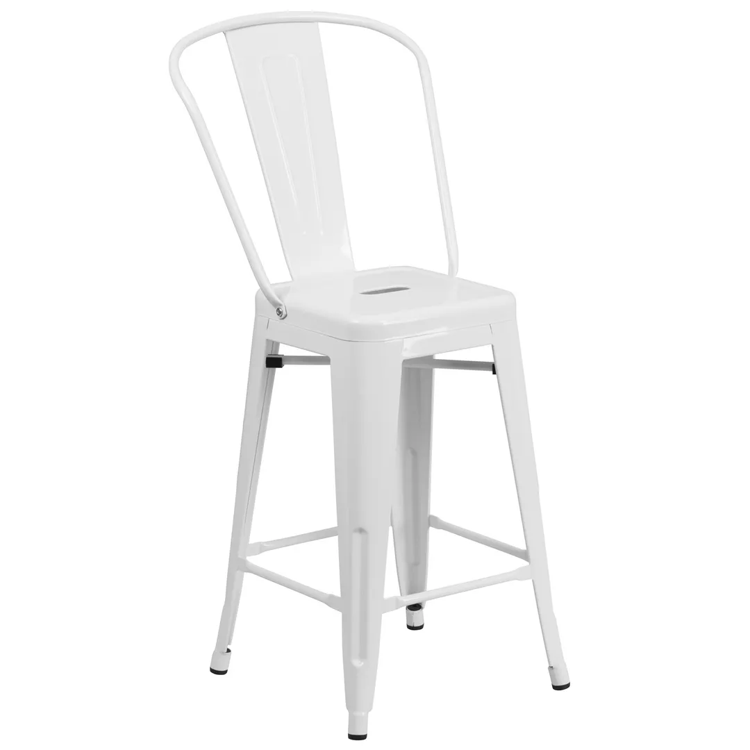 Flash Furniture CH-31320-24GB-WH-GG White Counter Height Outdoor Bar Stool, 500 lb. Capacity, Galvanized Steel, Powder Coat Finish