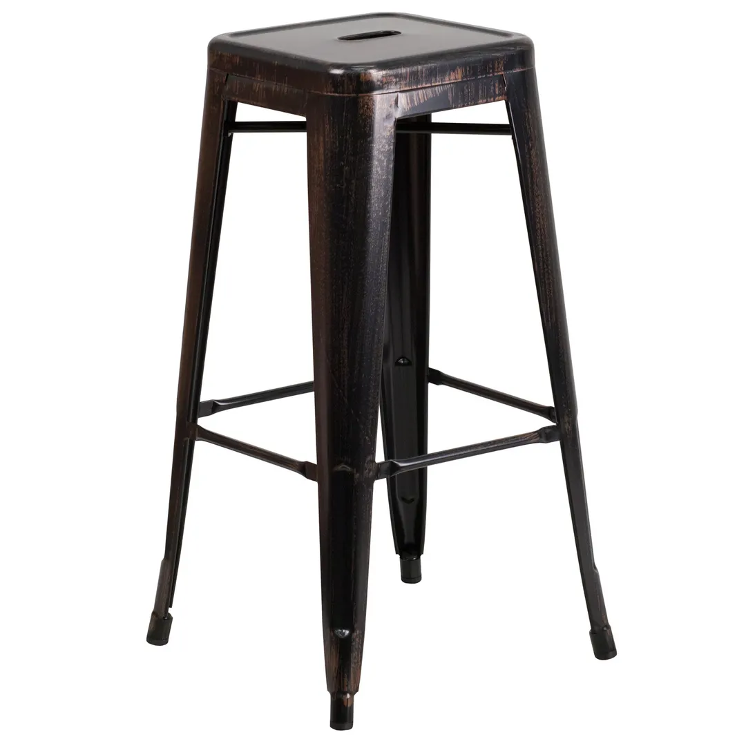 Flash Furniture CH-31320-30-BQ-GG Backless Stacking Bar Stool, 500 lb, Galvanized Steel, Black-Antique Gold