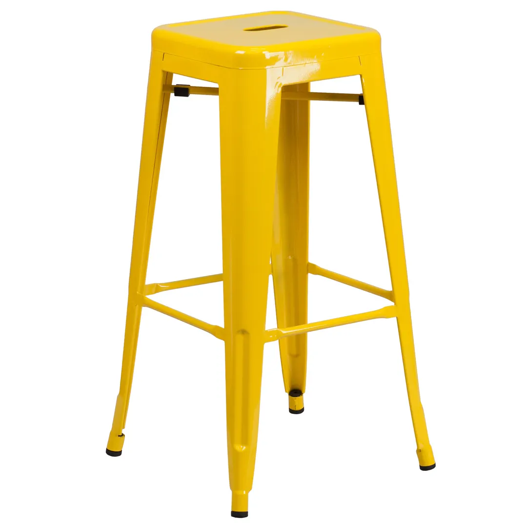 Flash Furniture CH-31320-30-YL-GG Backless Stacking Bar Stool, 500 lb. Weight Capacity, Yellow, Galvanized Steel, Powder Coat Finish