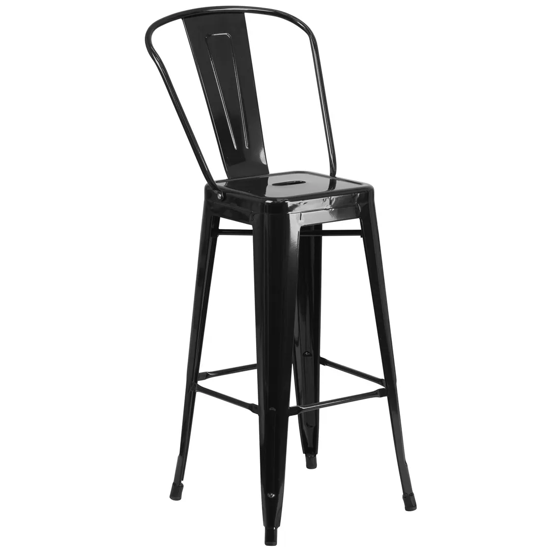 Flash Furniture CH-31320-30GB-BK-GG Commercial Outdoor Bar Stool, 500 lb, Black, Galvanized Steel, Powder Coat Finish