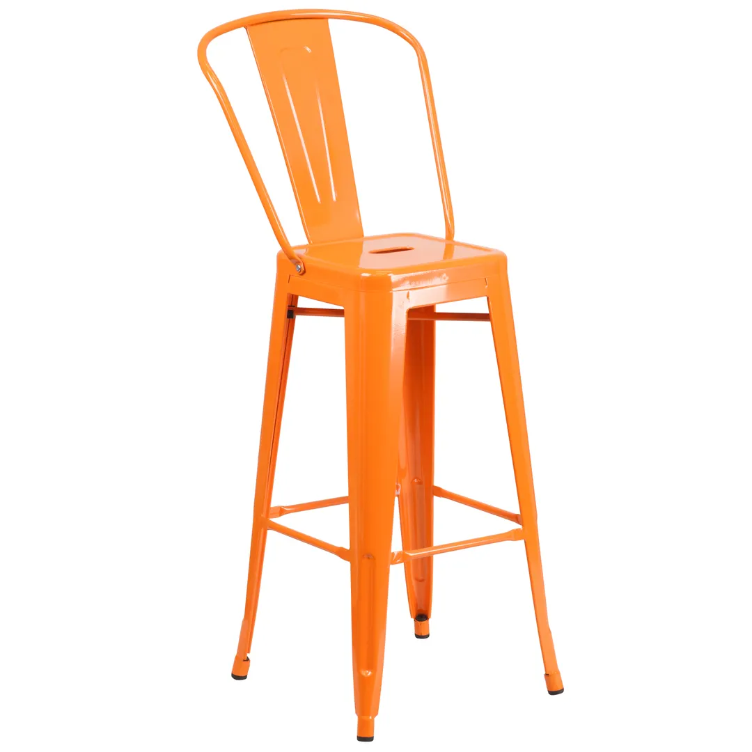 Flash Furniture CH-31320-30GB-OR-GG Orange Outdoor Bar Stool, 500 lb, Galvanized Steel, Powder Coat Finish
