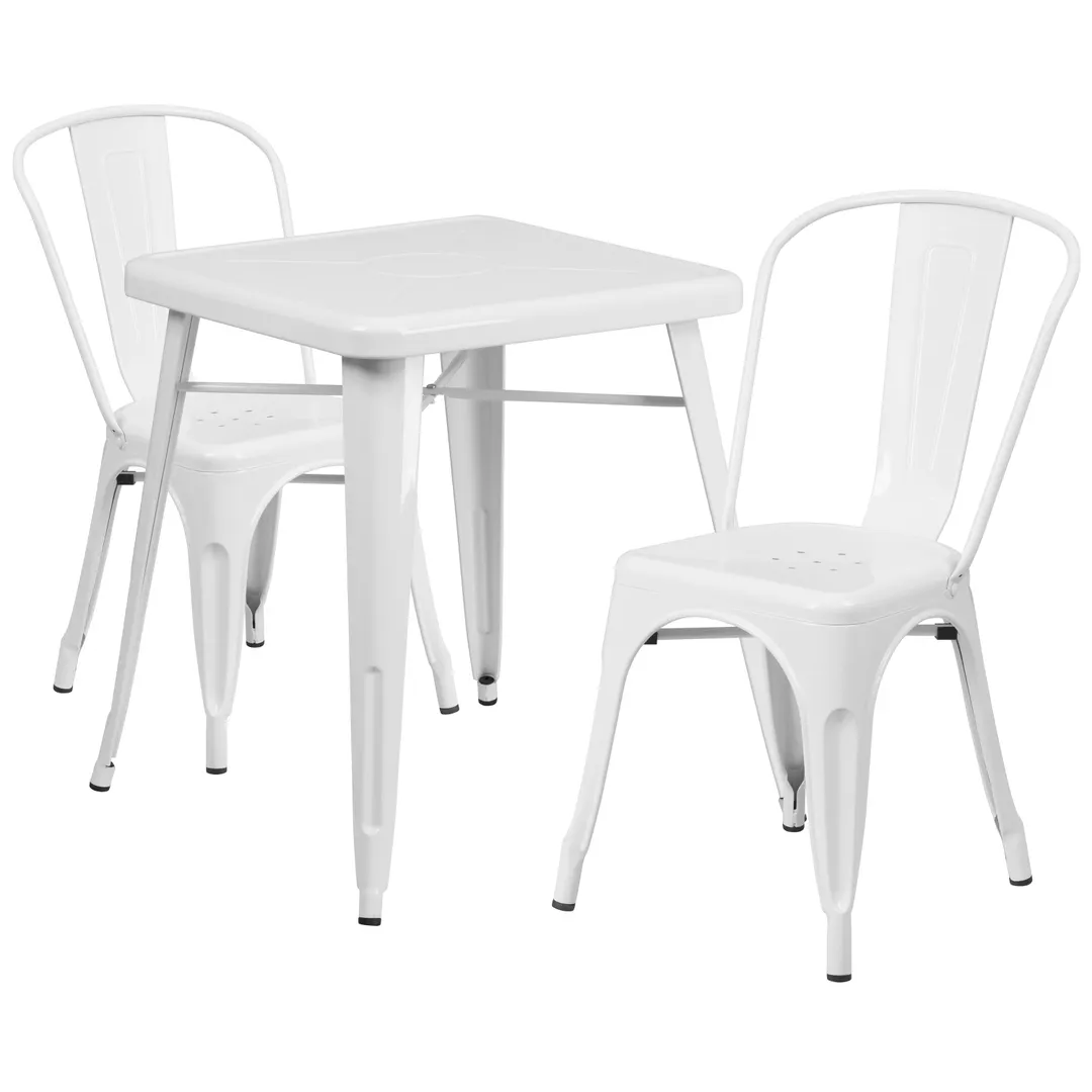 Flash Furniture CH-31330-2-30-WH-GG White Galvanized Steel Outdoor Table & Chair Set, 27-3/4"Wx27-3/4"Dx29"H, 2 Chairs