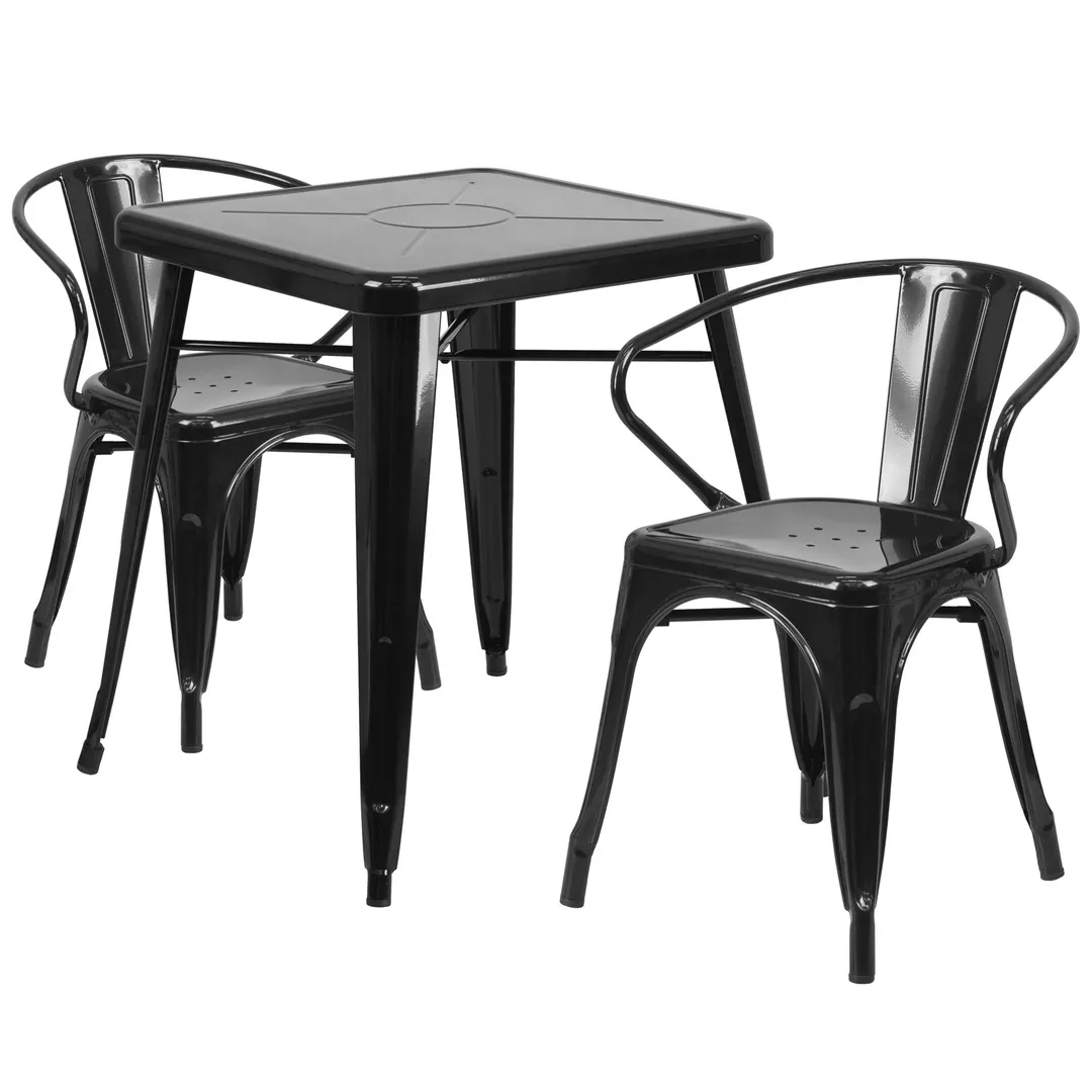Flash Furniture CH-31330-2-70-BK-GG 29"H Square Outdoor Table Set, 2 Chairs, Black Powder Coat, Galvanized Steel