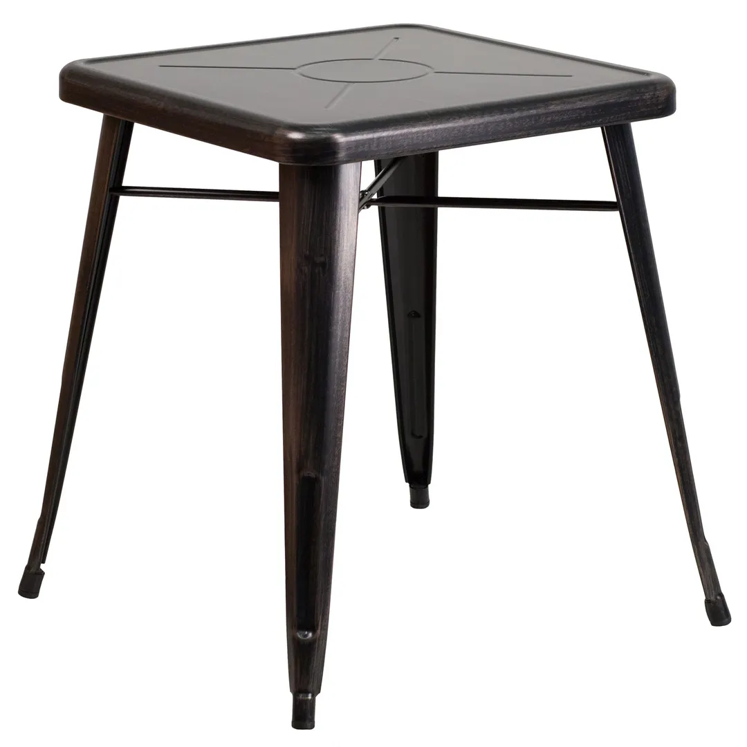 Flash Furniture CH-31330-29-BQ-GG Square Dining Table, 23.75"W x 29"H, Galvanized Steel, Black & Antique Gold Finish