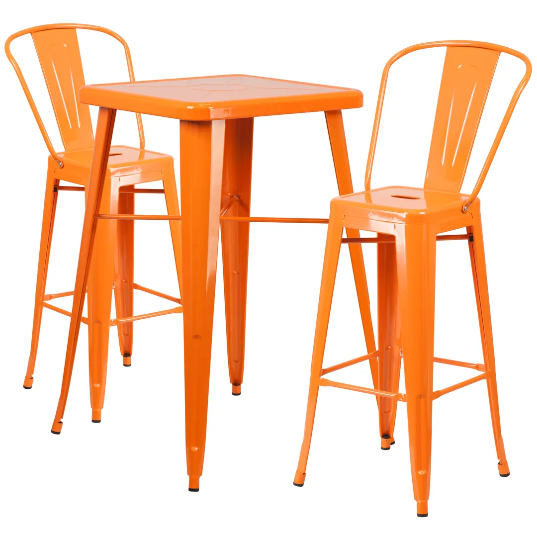 Flash Furniture CH-31330B-2-30GB-OR-GG Outdoor Table & Bar Stool Set, Orange, 27.75"W, Galvanized Steel, Powder Coat Finish