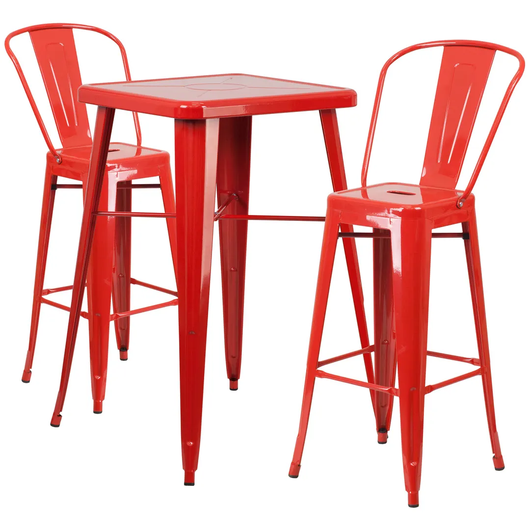 Flash Furniture CH-31330B-2-30GB-RED-GG 40"H Red Square Table & 2 Bar Stools Set, Galvanized Steel, Powder Coat Finish