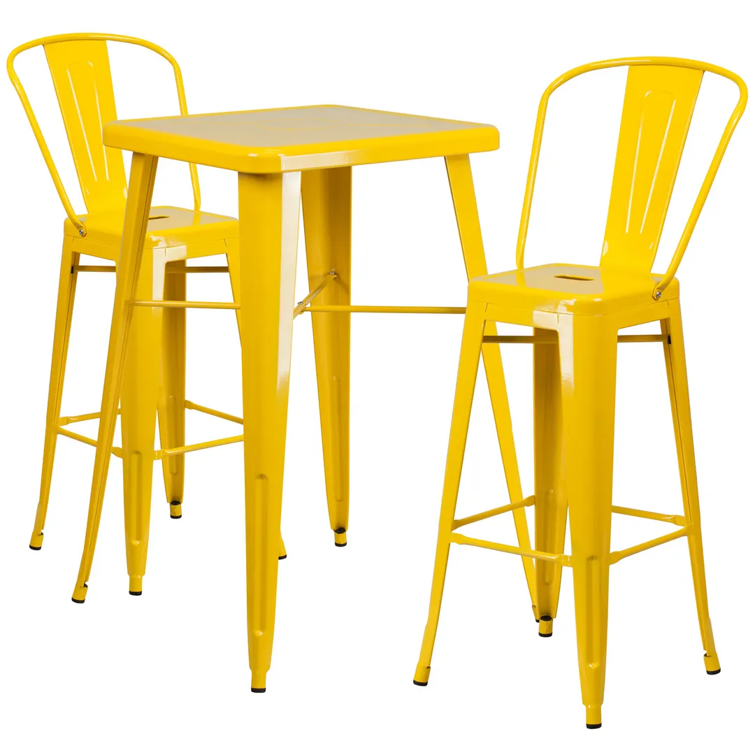 Flash Furniture CH-31330B-2-30GB-YL-GG 27x27 40" Square Table & 2 Bar Stool Set, Galvanized Steel, Yellow Powder Coat