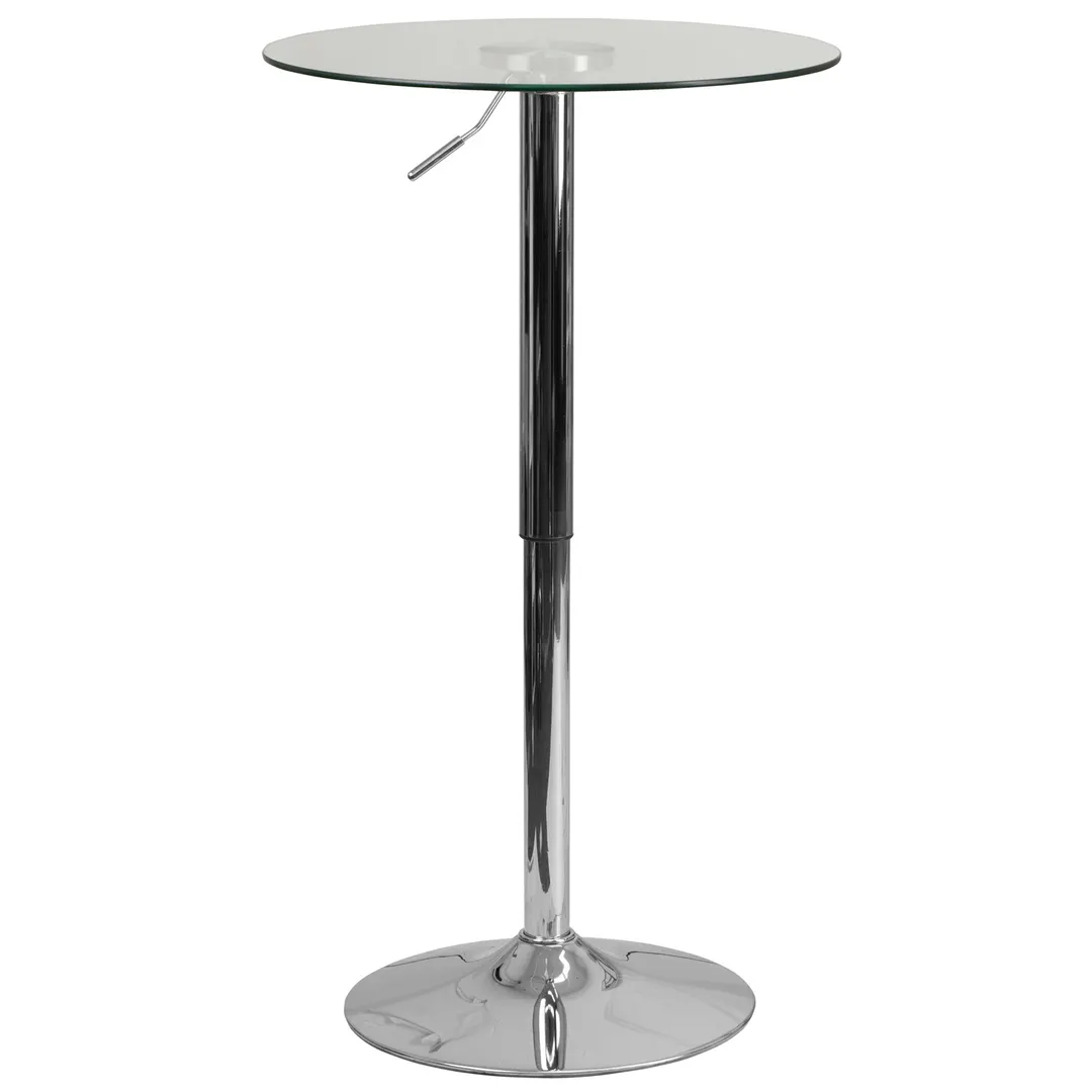 Flash Furniture CH-5-GG Adjustable Height Round Glass Table, 23-1/2" Dia., 33-1/2" to 41" Height, Chrome Base