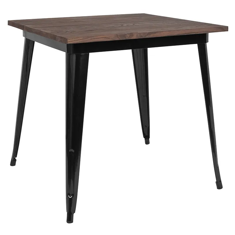 Flash Furniture CH-51040-29M1-BK-GG Square Dining Table, 31"W x 31"D x 30"H, Walnut Elm Wood Top, Black Galvanized Steel Frame