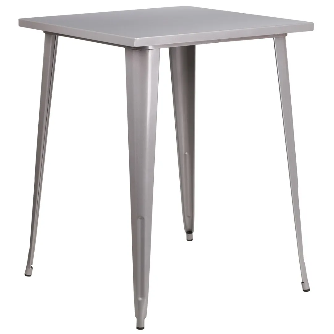 Flash Furniture CH-51040-40-SIL-GG 33x33 Square Bar Height Table, Silver, Metal, Powder Coat Finish