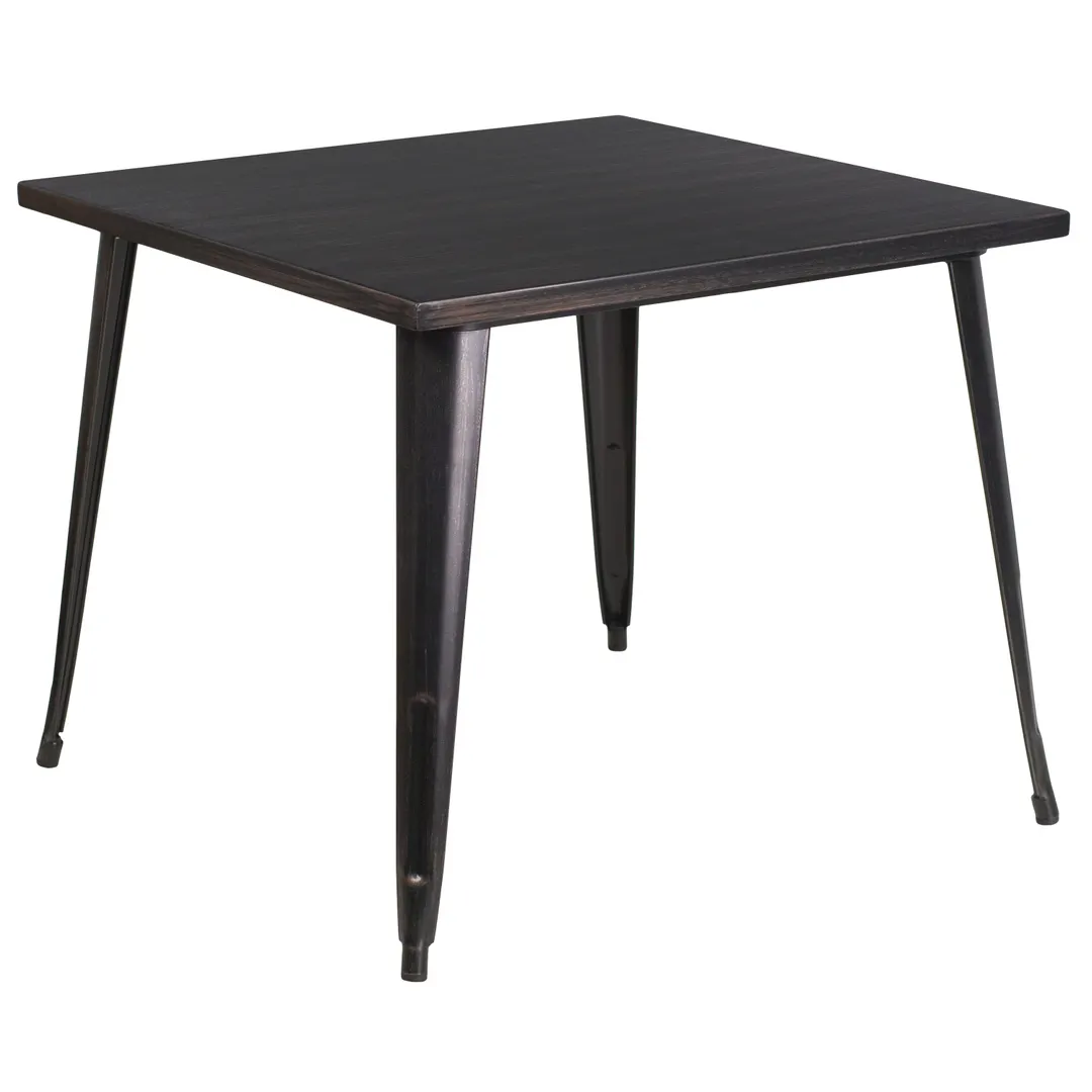Flash Furniture CH-51050-29-BQ-GG 35x35 Square Dining Table, 29.75H, MDF Top, Metal Base, Black/Antique Gold