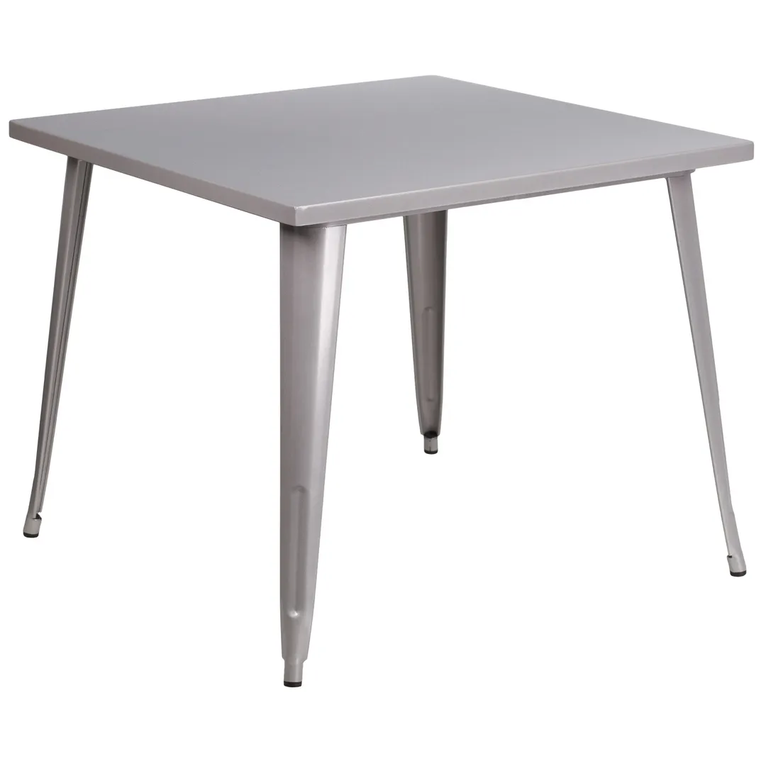 Flash Furniture CH-51050-29-SIL-GG 35 Square Dining Table, 29 Height, Silver, Metal, Powder Coat Finish