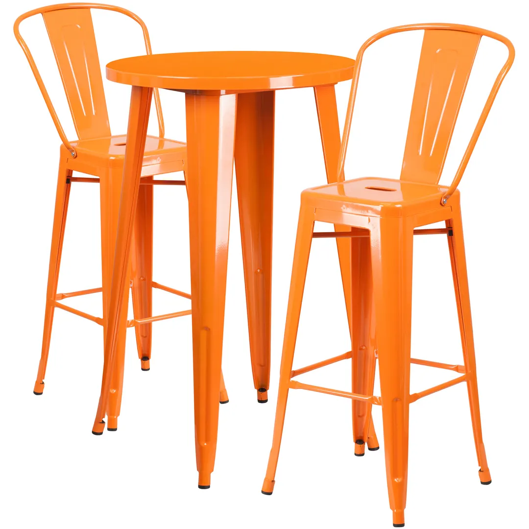 Flash Furniture CH-51080BH-2-30CAFE-OR-GG 24" Round Table & 2 Bar Stool Set, Orange, Powder Coat Finish, 41"H