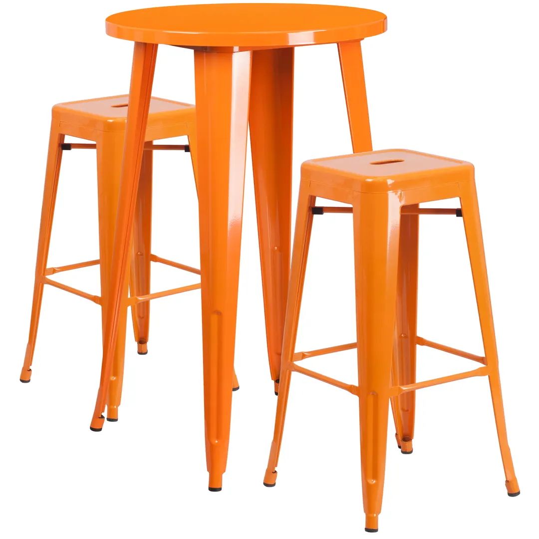 Flash Furniture CH-51080BH-2-30SQST-OR-GG 24" Round Table & 2 Bar Stool Set, Orange, Powder Coat Finish, Metal
