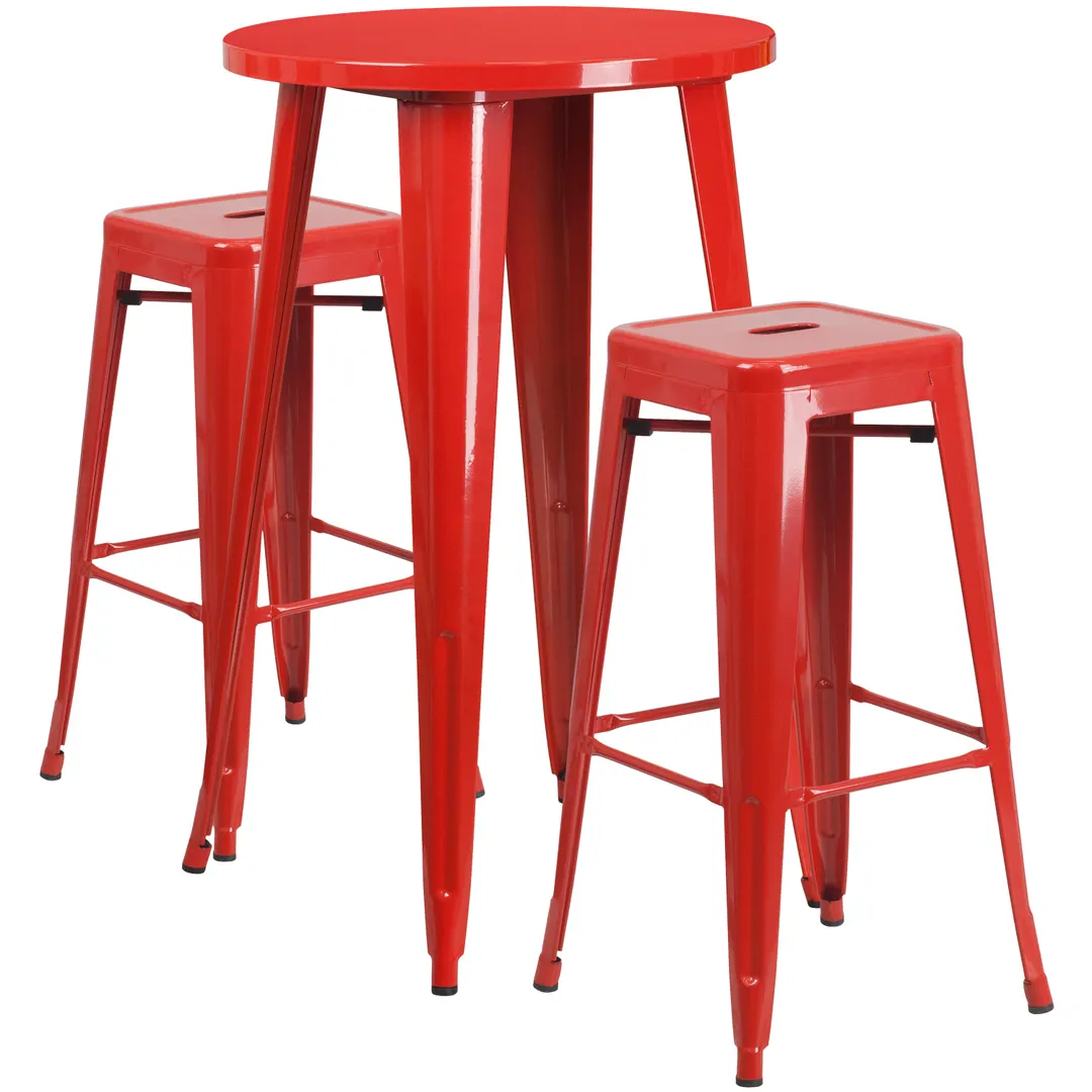 Flash Furniture CH-51080BH-2-30SQST-RED-GG 24" Round Table & 2 Bar Stool Set, Red Powder Coat Finish